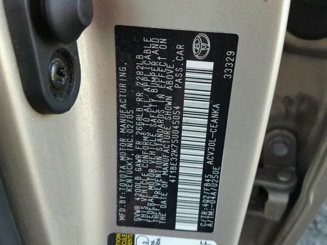 4T1BE32K75U045054 - 2005 TOYOTA CAMRY LE BEIGE photo 10