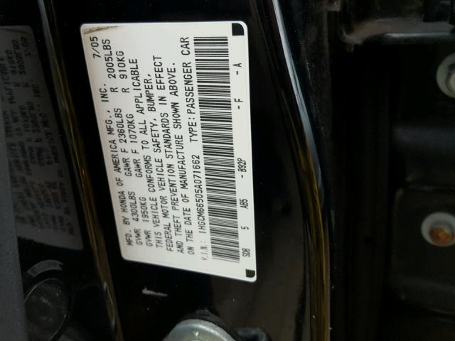 1HGCM66505A071662 - 2005 HONDA ACCORD EX BLACK photo 10