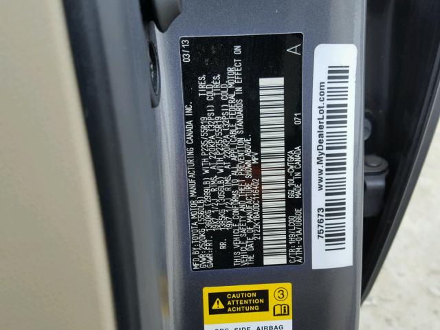 2T2ZK1BA0DC116402 - 2013 LEXUS RX 350 CHARCOAL photo 10