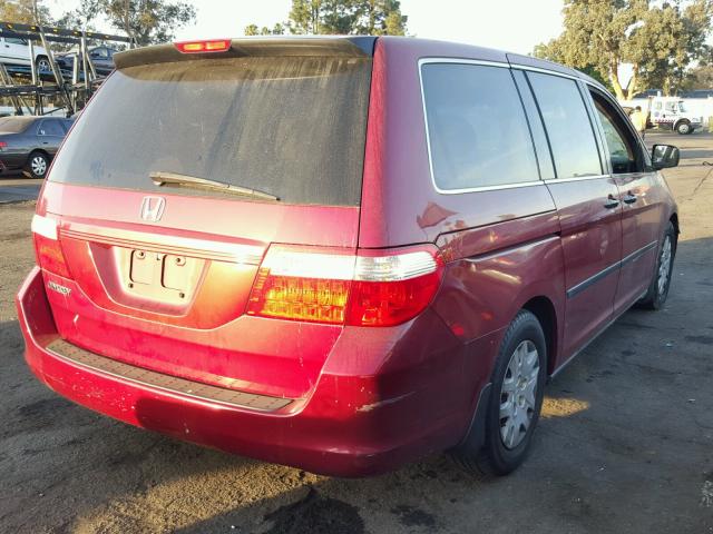 5FNRL38206B092971 - 2006 HONDA ODYSSEY LX RED photo 4