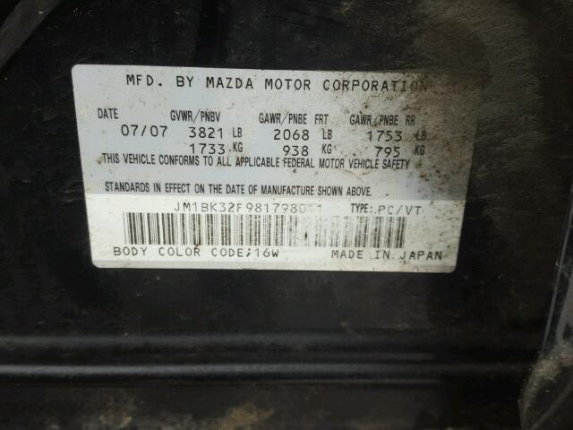 JM1BK32F981798011 - 2008 MAZDA 3 I BLACK photo 10