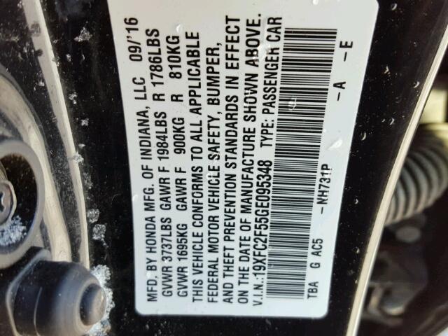 19XFC2F55GE095348 - 2016 HONDA CIVIC LX BLACK photo 10