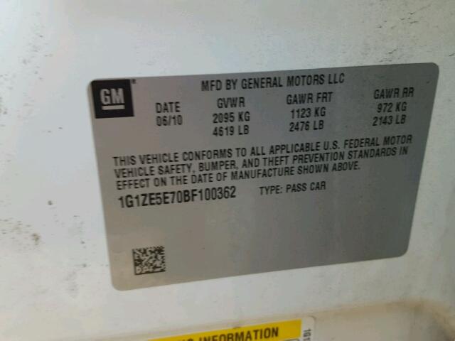 1G1ZE5E70BF100362 - 2011 CHEVROLET MALIBU LTZ WHITE photo 10