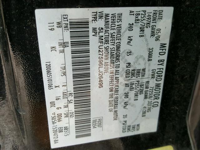 5LMFU27596LJ26496 - 2006 LINCOLN NAVIGATOR BLACK photo 10