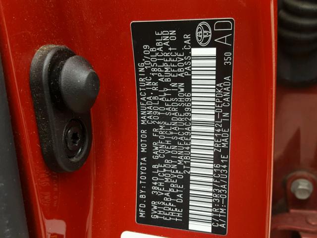 2T1BU4EE9AC299696 - 2010 TOYOTA COROLLA BA RED photo 10