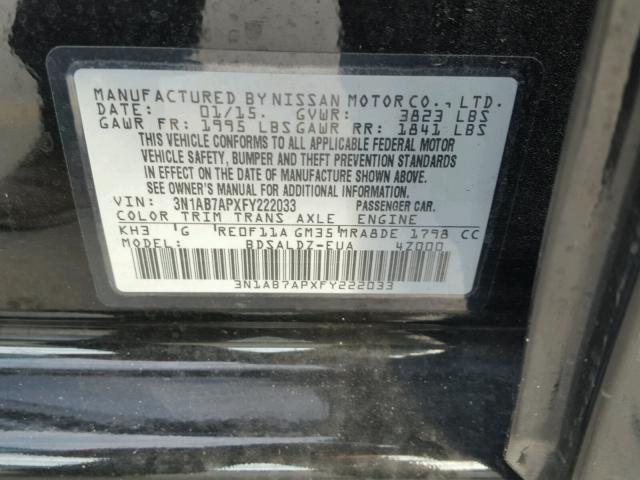 3N1AB7APXFY222033 - 2015 NISSAN SENTRA S BLACK photo 10