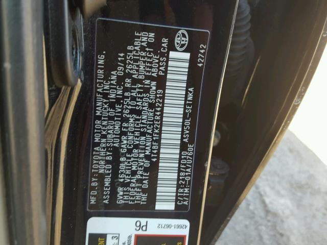 4T4BF1FK2ER442219 - 2014 TOYOTA CAMRY L BLACK photo 10