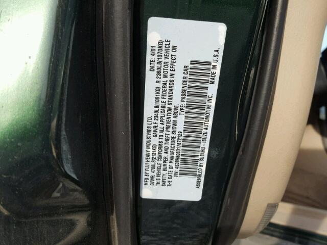 4S3BH806317672129 - 2001 SUBARU LEGACY OUT GREEN photo 10