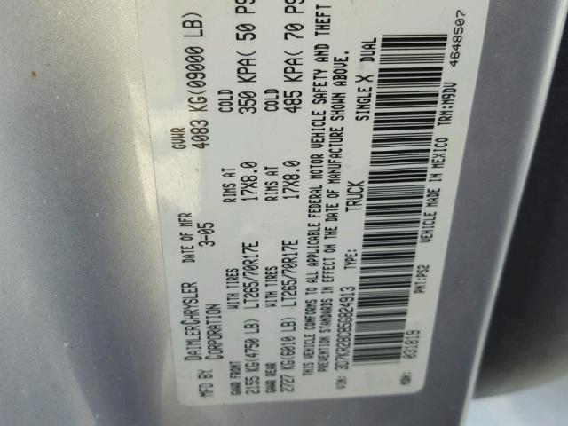 3D7KR28C85G824913 - 2005 DODGE RAM 2500 S SILVER photo 10