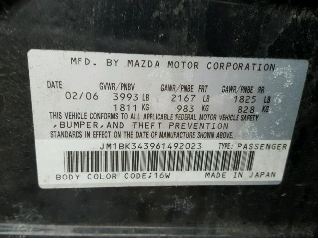 JM1BK343961492023 - 2006 MAZDA 3 HATCHBAC BLACK photo 10