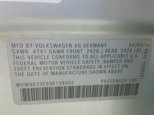 WVWXK73C59E134803 - 2009 VOLKSWAGEN PASSAT WAG SILVER photo 10