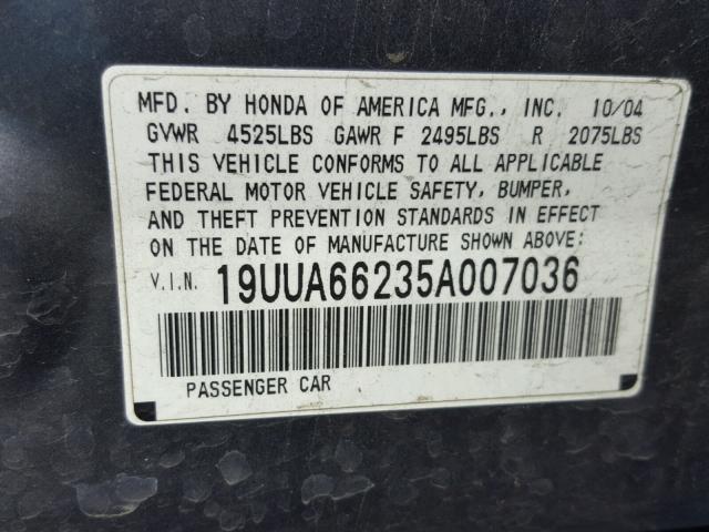 19UUA66235A007036 - 2005 ACURA TL GRAY photo 10