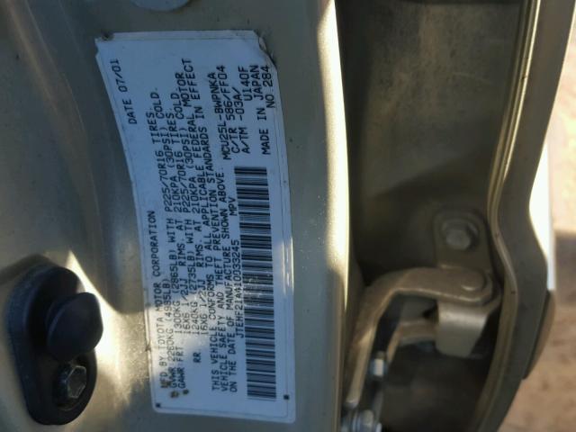 JTEHF21A410033245 - 2001 TOYOTA HIGHLANDER GOLD photo 10