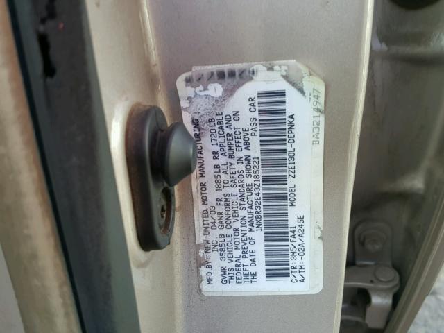 1NXBR32E43Z185221 - 2003 TOYOTA COROLLA CE SILVER photo 10