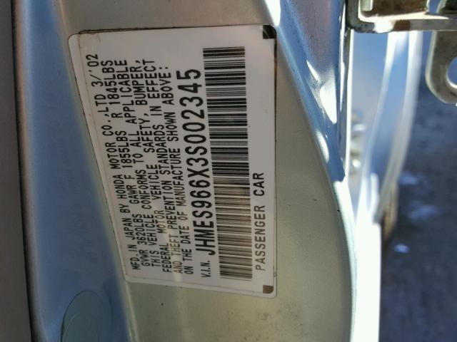 JHMES966X3S002345 - 2003 HONDA CIVIC HYBR BLUE photo 10