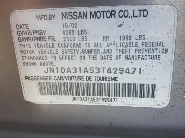 JN1DA31A53T429471 - 2003 NISSAN MAXIMA GLE SILVER photo 10