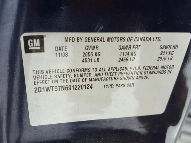 2G1WT57N691220124 - 2009 CHEVROLET IMPALA 1LT BLUE photo 10