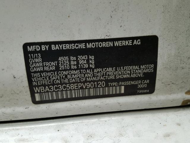 WBA3C3C58EPV90120 - 2014 BMW 320 I WHITE photo 10