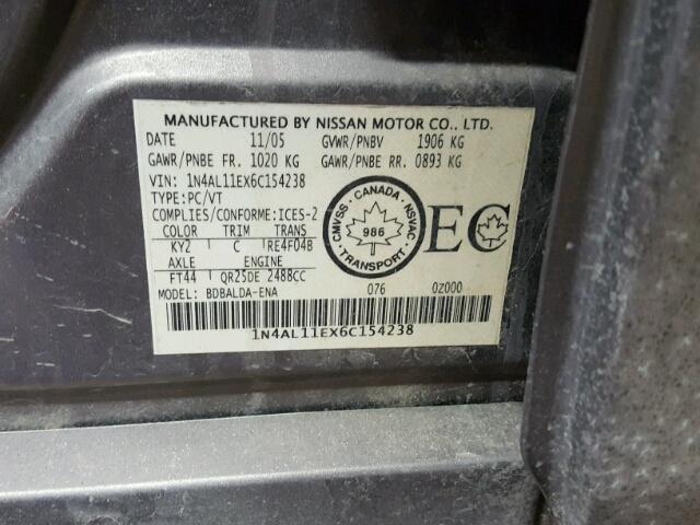 1N4AL11EX6C154238 - 2006 NISSAN ALTIMA S BROWN photo 10