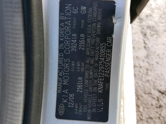 KNAFE122975410855 - 2007 KIA SPECTRA EX SILVER photo 10