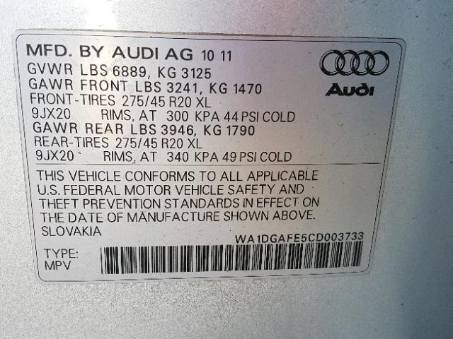 WA1DGAFE5CD003733 - 2012 AUDI Q7 PRESTIG SILVER photo 10