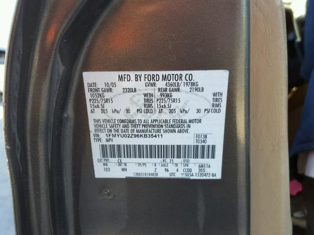 1FMYU02Z96KB35411 - 2006 FORD ESCAPE XLS GRAY photo 10