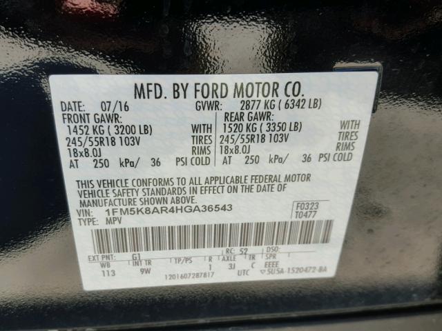 1FM5K8AR4HGA36543 - 2017 FORD EXPLORER P WHITE photo 10