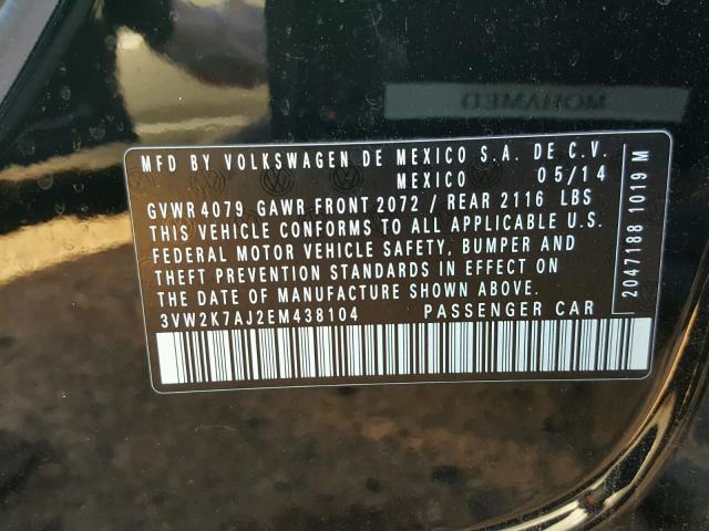 3VW2K7AJ2EM438104 - 2014 VOLKSWAGEN JETTA BASE BLACK photo 10