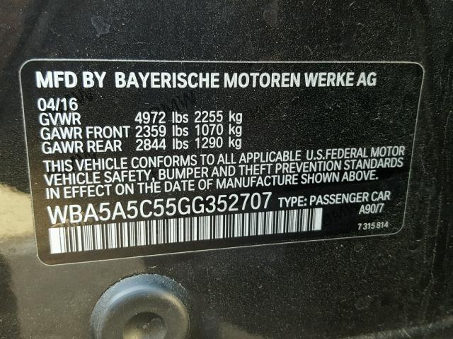 WBA5A5C55GG352707 - 2016 BMW 528 I BLACK photo 10