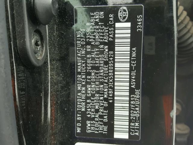 4T4BF3EK5BR095428 - 2011 TOYOTA CAMRY BASE BLACK photo 10