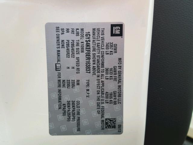 1GYS4KEF8ER163837 - 2014 CADILLAC ESCALADE E WHITE photo 10