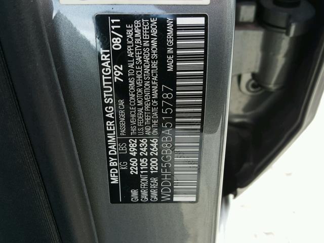 WDDHF5GB8BA515787 - 2011 MERCEDES-BENZ E 350 GRAY photo 10