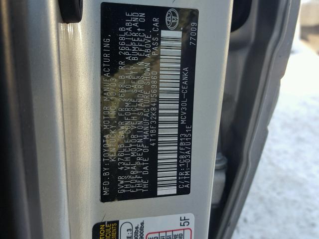 4T1BF32K84U569860 - 2004 TOYOTA CAMRY LE SILVER photo 10