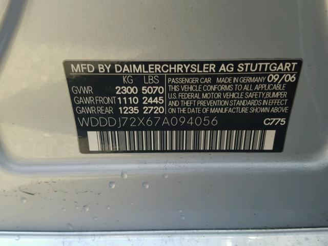 WDDDJ72X67A094056 - 2007 MERCEDES-BENZ CLS 550 SILVER photo 10