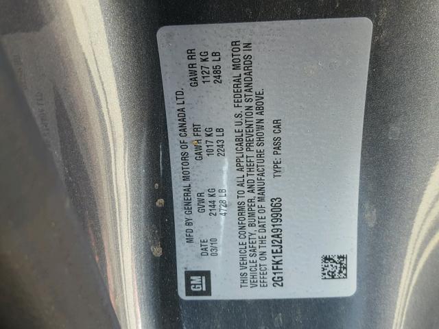 2G1FK1EJ2A9199063 - 2010 CHEVROLET CAMARO SS Grafito foto 10