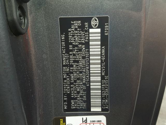 4T1CA30P87U131071 - 2007 TOYOTA CAMRY SOLA CHARCOAL photo 10