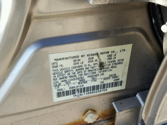 1N4AL11DX5C232703 - 2005 NISSAN ALTIMA S BROWN photo 10