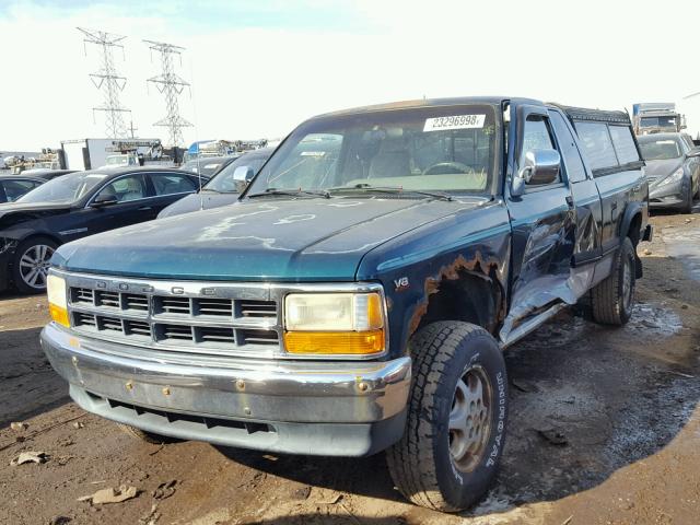 1B7GG23YXSS220227 - 1995 DODGE DAKOTA GREEN photo 2