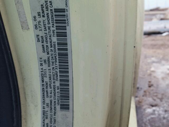 3VWRF31Y96M330881 - 2006 VOLKSWAGEN NEW BEETLE 黄色 照片 10