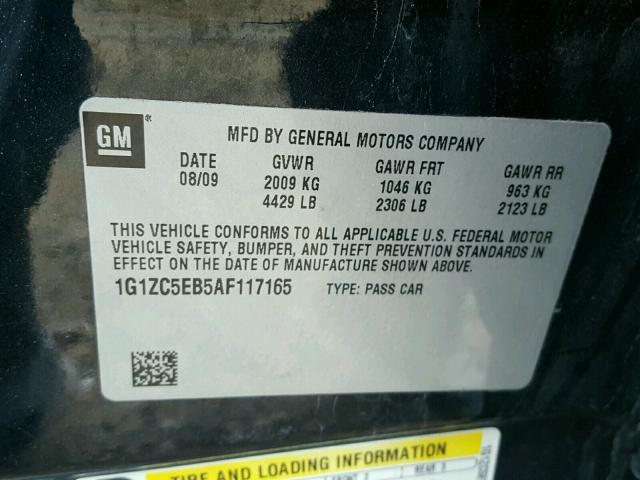 1G1ZC5EB5AF117165 - 2010 CHEVROLET MALIBU 1LT 黑色 照片 10