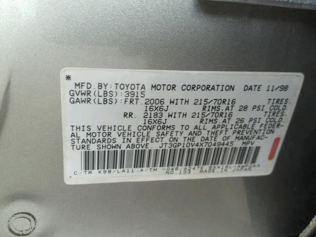 JT3GP10V4X7049445 - 1999 TOYOTA RAV4 GRAY photo 10