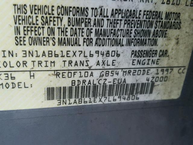 3N1AB61EX7L694806 - 2007 NISSAN SENTRA SILVER photo 10