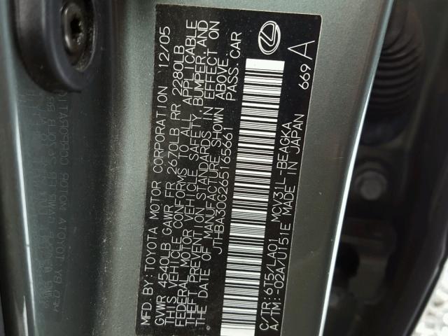 JTHBA30G265165661 - 2006 LEXUS ES 330 GREEN photo 10