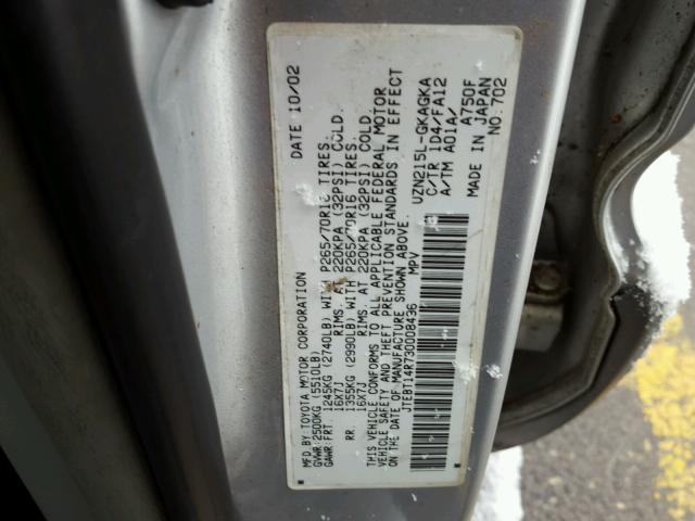 JTEBT14R730008496 - 2003 TOYOTA 4RUNNER SR SILVER photo 10