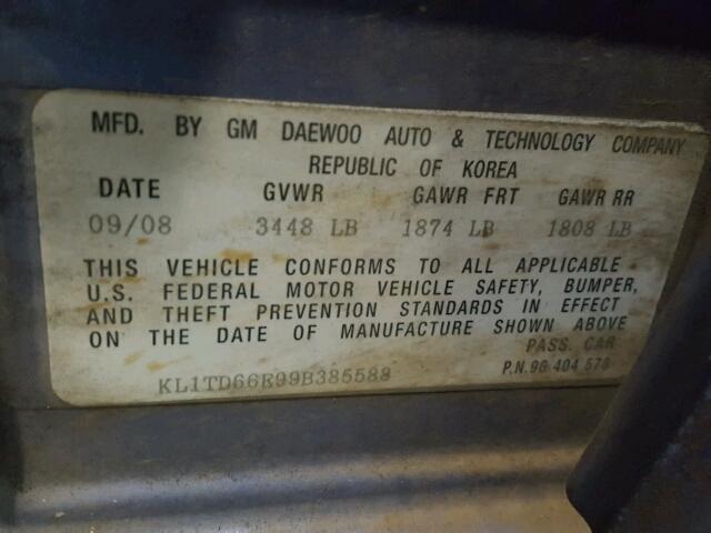 KL1TD66E99B385588 - 2009 CHEVROLET AVEO LS BLUE photo 10