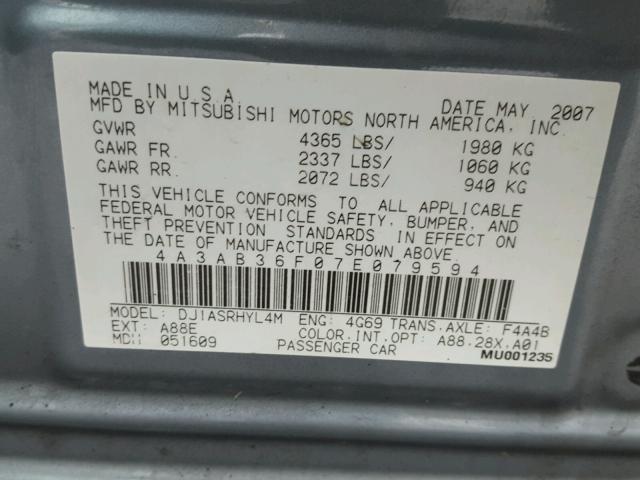 4A3AB36F07E079594 - 2007 MITSUBISHI GALANT ES GRAY photo 10