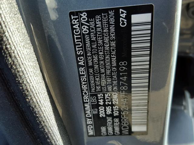 WDBRF52H47F874198 - 2007 MERCEDES-BENZ C 230 GRAY photo 10