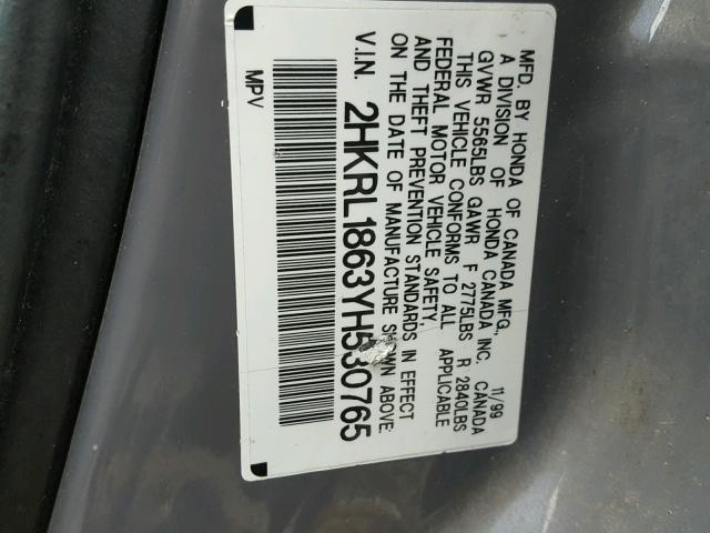 2HKRL1863YH530765 - 2000 HONDA ODYSSEY EX GRAY photo 10