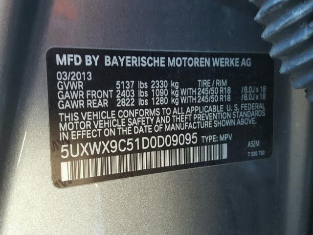 5UXWX9C51D0D09095 - 2013 BMW X3 XDRIVE2 GRAY photo 10