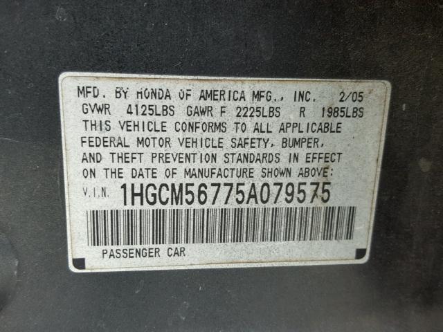 1HGCM56775A079575 - 2005 HONDA ACCORD EX GREEN photo 10